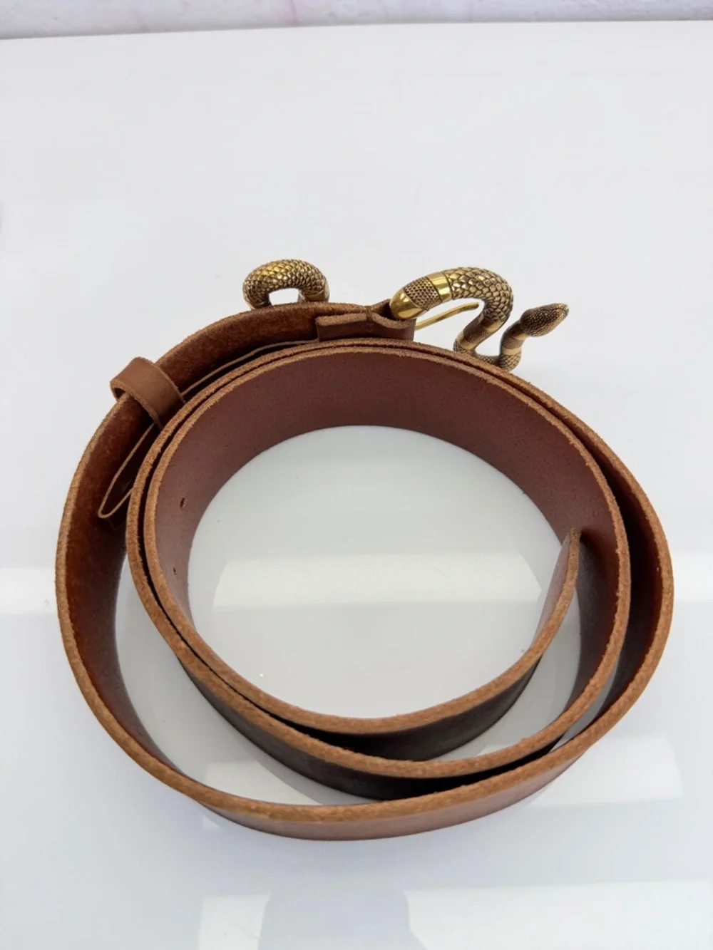Gucci Rare Brown Leather Belt with Gold Snake Buckle 453935 105/42
